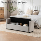 Storage Bench for Bedroom, 55" End of Bed Bench for King Size Bed, Modern Upholstered Long Ottoman Bench with Arms and 2 Pillows for Living Room/Entryway (Grey)
