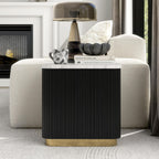 Furniture of America Beryl Modern Square White Genuine Marble Top End Table with Fluted Pedestal Base and Gold Stainless Steel Accent, Low Profile Table for Living Room, Home Office, Black