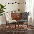 High Back Dining Chairs Set of 2 Vintage Velvet Upholstered Solidwood (Gray)