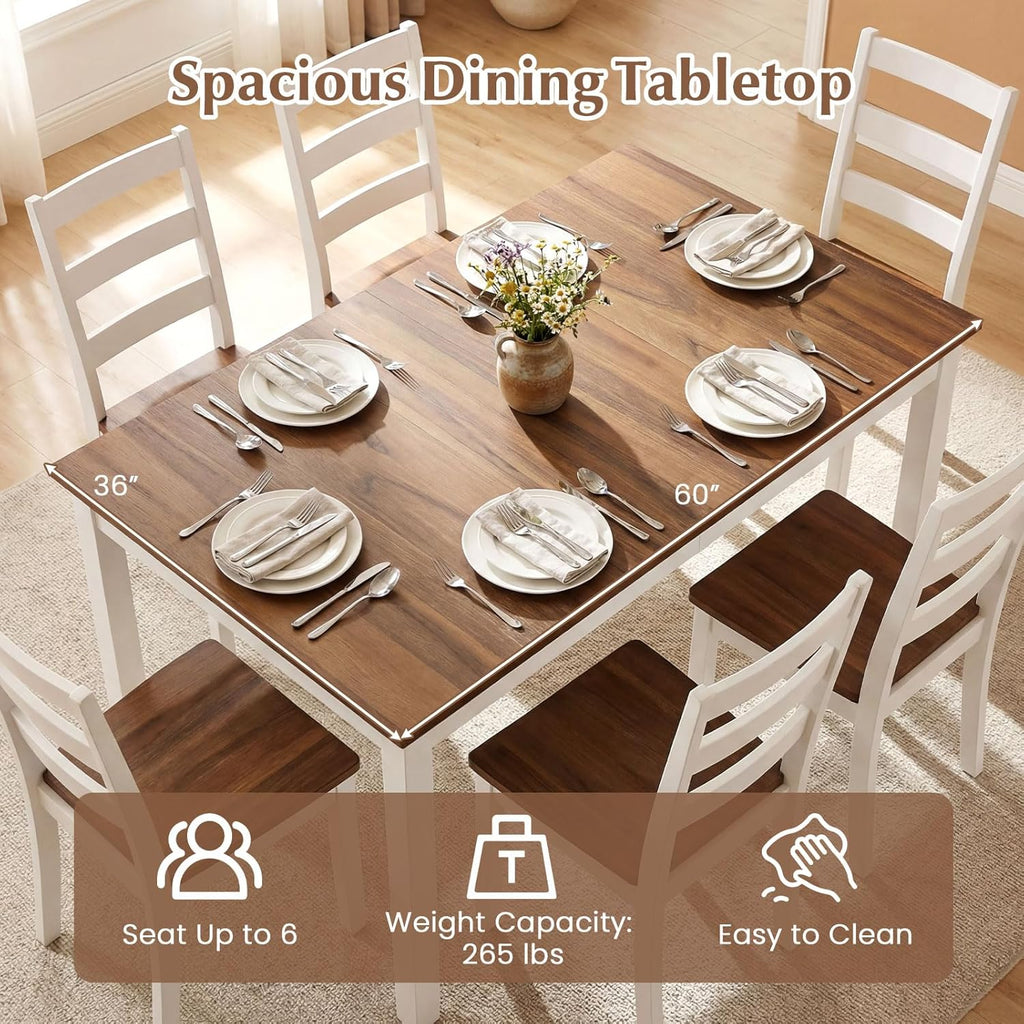 Giantex Dining Table for 4-6, 60" Rectangular Kitchen Table with Solid Rubber Wood Legs, Farmhouse Wooden Dinner Table for Dinette, Home Office, Living Room (Brown)