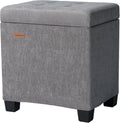 ABHENG Steel Frame Small Ottoman with Storage Footrest Gray UASND70G | 12.2" D x 16.1" W x 17.7" H, Hold 660 lbs, 48L Storage Capacity, Breathable Chenille, Removable Lid, for Dorm Living Room