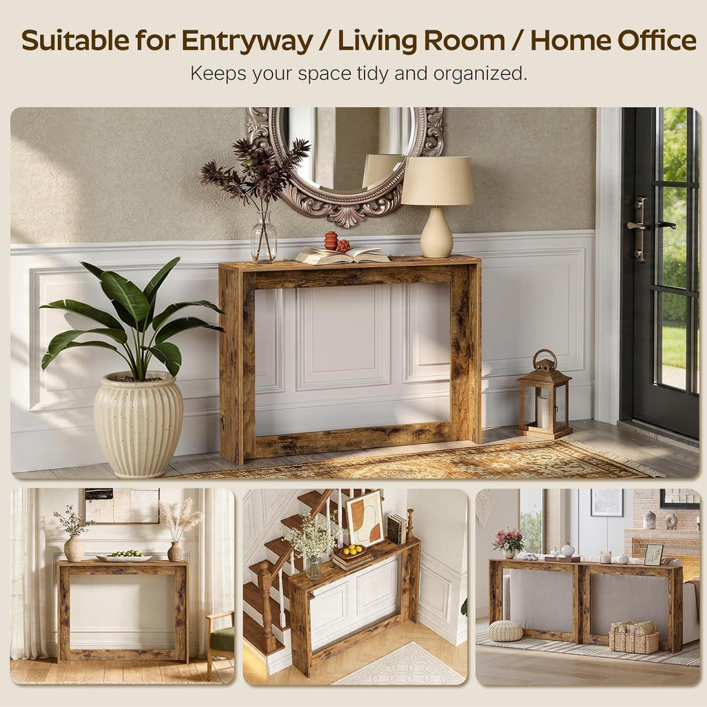 YATINEY Narrow Console Table, 39.4'' Small Farmhouse Entryway Table, Wooden Console Table Entryway, Slim Farmhouse Couch Table Behind Sofa for Living Room, Hallway, Foyer, Rustic Brown CT36RB