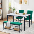Dining Table Set for 4, 47.2" Faux Marble Kitchen Table Set with Upholstered Velvet Chairs and Bench, 4-Person Rectangular Space Saving Dinette Set for Apartment, Restaurant, Home (Green)