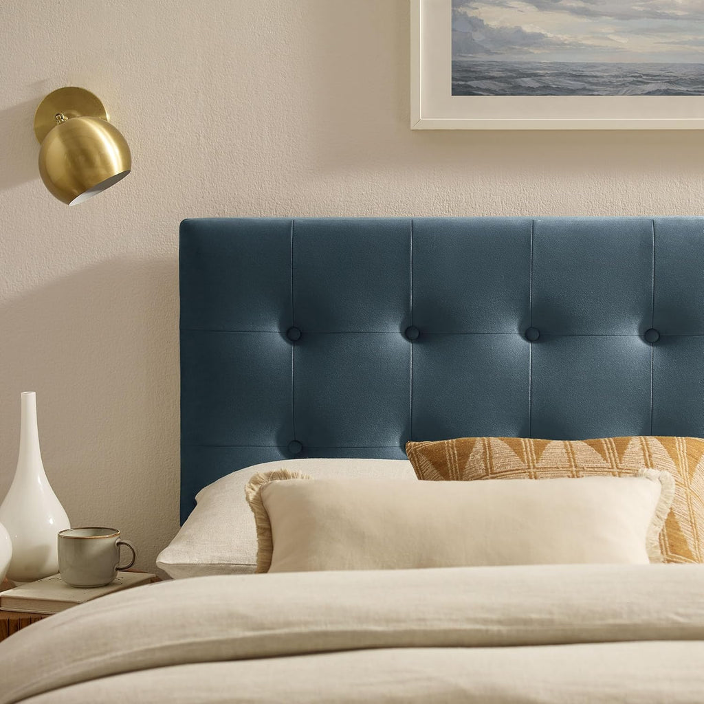 Modway Emily King Size Performance Velvet Headboard in Cadet Blue - Stain-Resistant Velvet Upholstery with Button Tufting and 7 Adjustable Height Positions