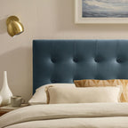 Modway Emily King Size Performance Velvet Headboard in Cadet Blue - Stain-Resistant Velvet Upholstery with Button Tufting and 7 Adjustable Height Positions