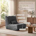 Bean Bag Chair for Adults, Giant Memory Foam Floor Sofa with Lumbar Pillow, Oversized Corduroy Beanbag Couch, Comfy Lounge Chair for Living Room, Bedroom, Apartment, Reading, Gaming, Gray