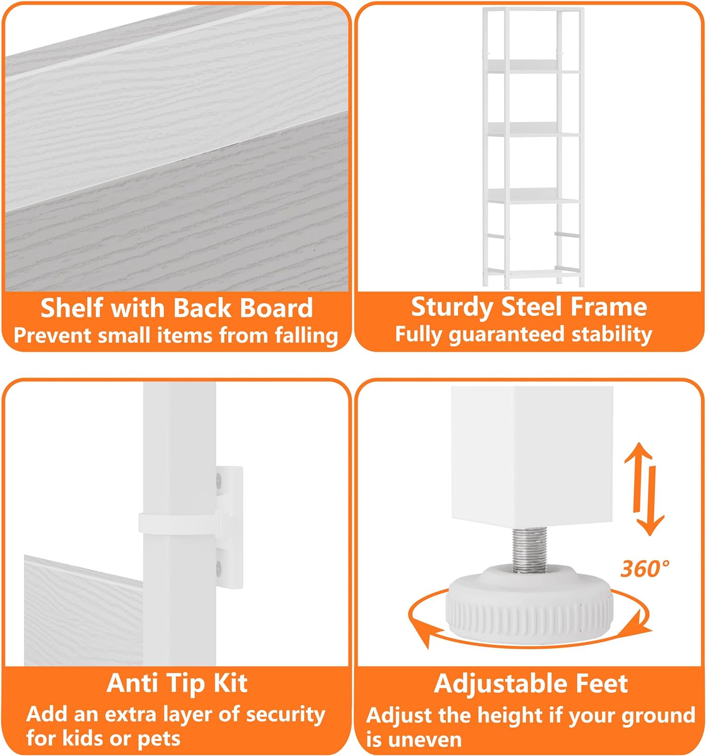 Furnulem 4-Tier Corner Shelf, Bookshelf with 2 Storage Drawers, 57.28”Tall Narrow Bookcase, Standing Shelf Organizer Unit for Living Room, Bedroom, Metal Frame, Wood Display Shelf