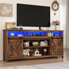 70" LED Farmhouse TV Stand for 80/75/70 Inch TVs,Tall Entertainment Center Storage Cabinets w/Power Outlets and Sliding Barn Door,Rustic TV Stands for Living Room,Media Console Cabinet (Brown)