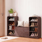 Shoe Cabinet with Bench, U-Shaped Shoe Storage Bench, Tall Shoes Cabinet with Adjustable Shelves, 63" W Lift-Top Blanket Chest with Storage, for Entryway, Living Room, Hallway, Espresso