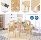 GLACER Kids Table and Chairs, Brich Round Toddler Table and Chair Set with Toy Bricks, Smooth Surfaces & Ergonomic Backrest, Activity Desk for Playroom, Classroom, Daycare, or Home Use (Natural)