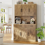 Vongrasig Farmhouse Pantry Cabinet with Charging Station, Tall Kitchen Pantry with Microwave Stand, Storage Drawers & Shelves, Large Kitchen Hutch for Living Room, Dining Room, Rustic Brown