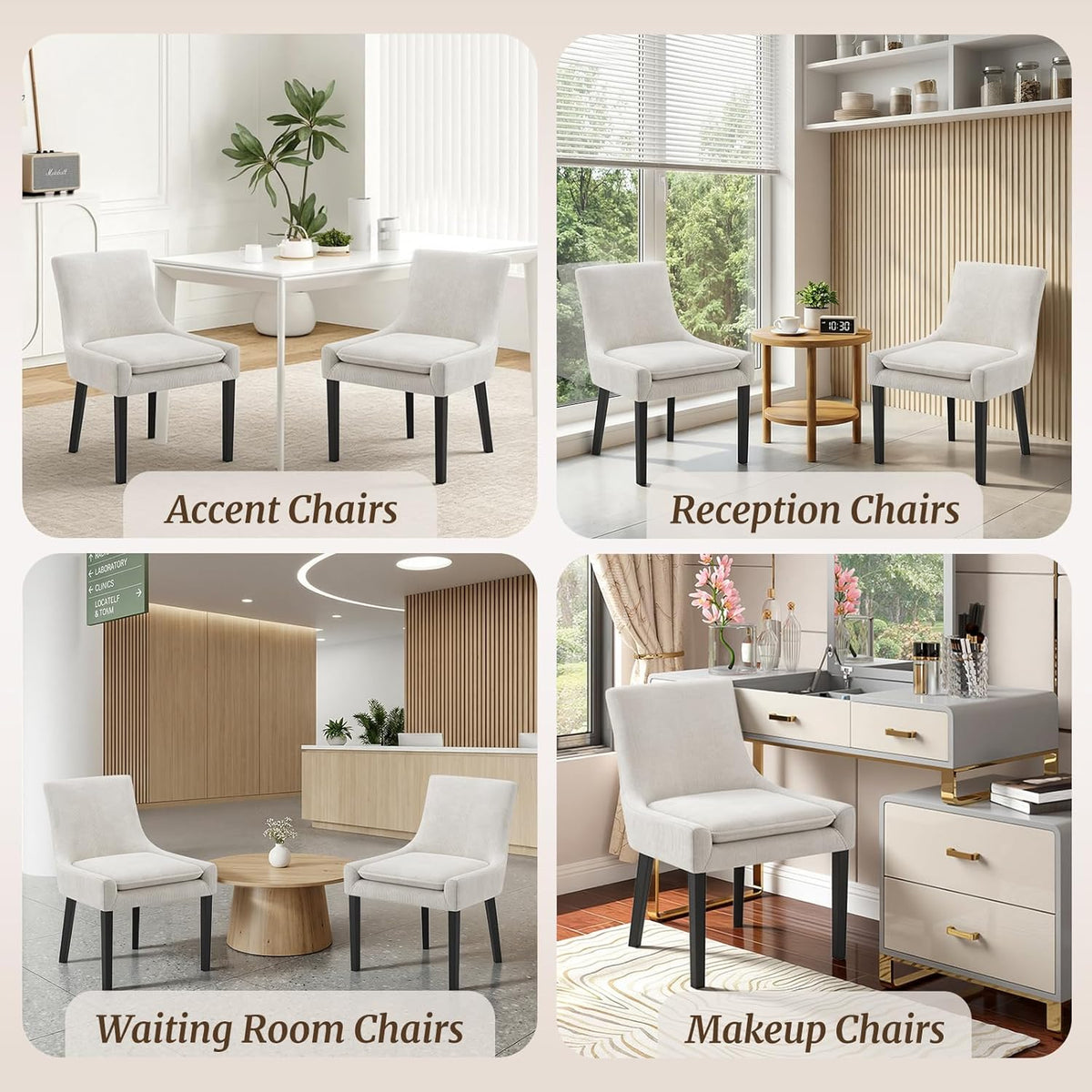 COLAMY Modern Dining Room Chairs Set of 4 with Mid Back and Wood Legs, Upholstered Kitchen Chairs for Dining Room/Living Room, Beige
