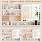 ANWBROAD Large Vanity Desk with Sliding Mirror and Lights& Jewelry Storage | White Makeup Vanity Desk with 11 Drawers,6 Shelves, 3 Color Lights,Dressing Table with Vanity stool, Power Outlet for Women