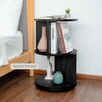 KAYMILY Round End Tables, Mid Century Modern 3 Tier Side Table for Living Room, Bedroom, Office, 25" Tall Accent Nightstand with Open Storage Shelves, Easy Assembly, MDF Wood - Rotating - Black