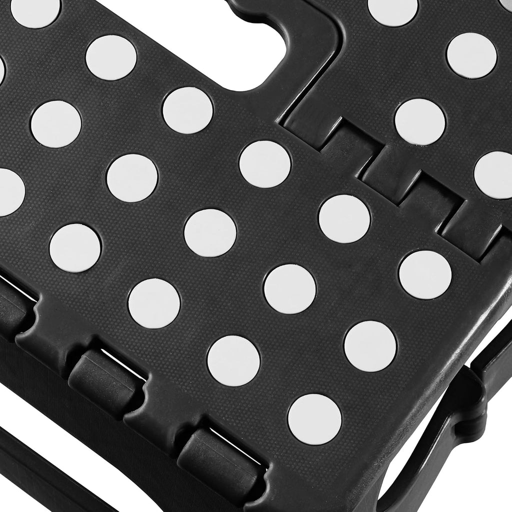 Casafield 16" Folding Step Stool with Handle (Set of 2), Black - Portable Collapsible Small Plastic Foot Stool for Adults - Use in the Kitchen, Bathroom and Bedroom