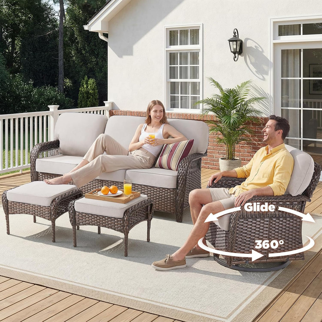 Belord Luxury Outdoor High Back Couch, All-Weather Wicker 3-Seater Sofa, Wicker Patio Furniture for Deck Porch Garden,Beige
