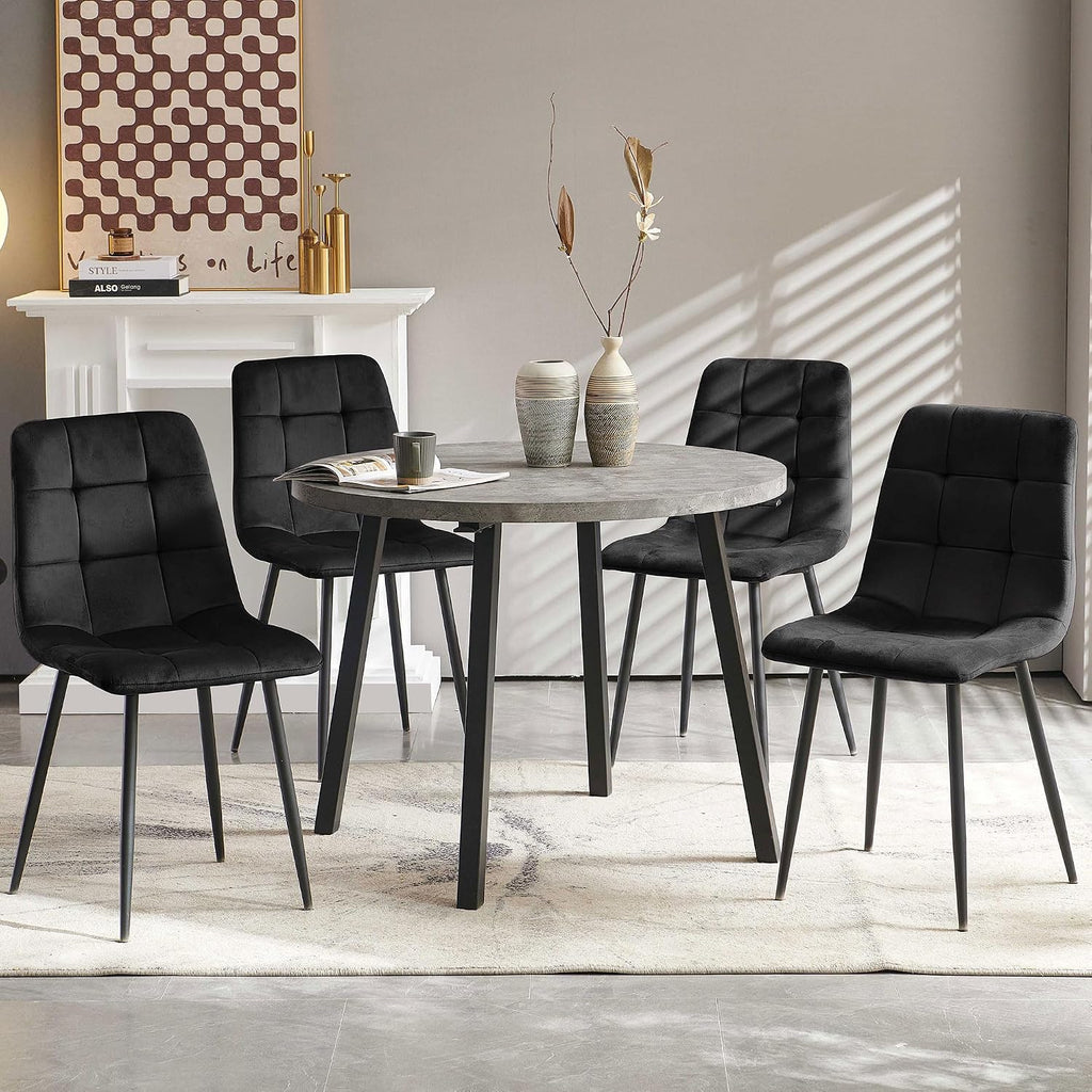 Homedot 5-Piece Round Dining Table Set for 4, 37-Inch Gray Kitchen Table with 4 Seated Black Dining Chairs Set for Apartment/Dining Hall, Compact Breakfast Nook Table Set