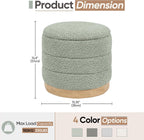 Round Storage Ottoman with Reversible Tray Lid, Folding Chenille Fabric Footrest with Hidden Storage, 15.4" Footstool for Small Spaces Living Room Bedroom, Wood Grain Base, Sage Green