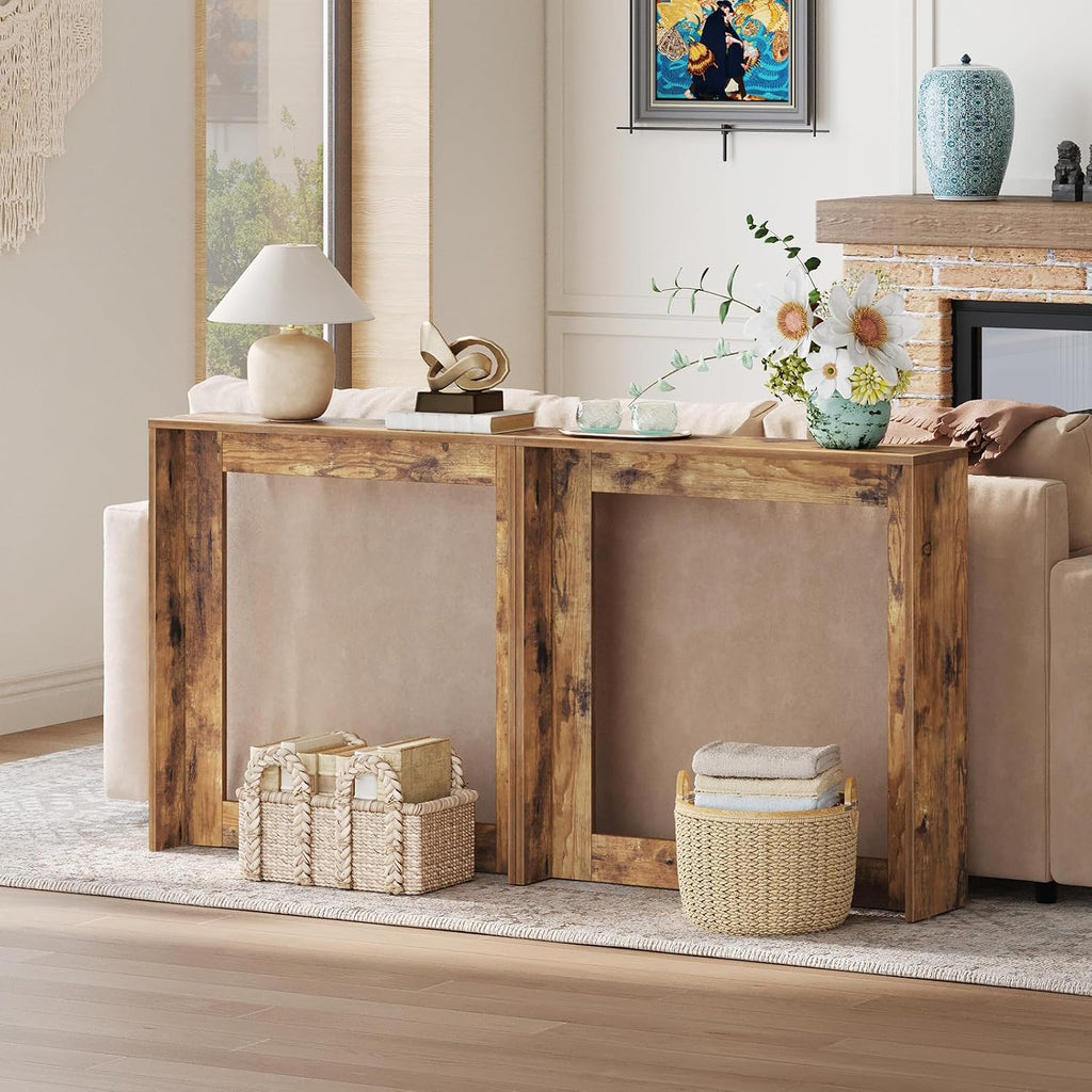 YATINEY Narrow Console Table, 29.5'' Small Farmhouse Entryway Table, Wooden Console Table Entryway, Slim Farmhouse Couch Table Behind Sofa for Living Room, Hallway, Foyer, Rustic Brown CT35RB