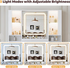BORNOON Vanity Desk with Mirror and Lights, Makeup Vanity with 7 Drawers, 2 Glass Door Cabinets, Charging Station, Adjustable Shelves, RGB Lighting, Holder