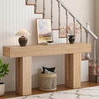 63-Inch Long Entryway Console Table with a Fluted Design, Thick Wood Farmhouse Sofa Table Behind Couch, Narrow Hallway Accent Table for Living Room, Foyer, Entrance, Natural Oak
