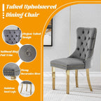 Glass Dining Table Set for 4, 5-Piece Round Tempered Glass Kitchen Table Set with 4 Velvet Upholstered Dining Chairs for Living Room, Kitchen, Small Apartment (Gold,Gray)