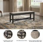 Signature Design by Ashley Tyler Creek Farmhouse Upholstered Dining Room Bench with Tapered Legs, Heavy Woven Fabric, Wood, 19.5" High Seat, Black & Gray