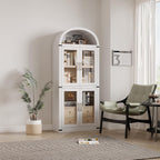 IDEALHOUSE Arched Kitchen Pantry Cabinet,71'' Wood Storage Cabinets Bookcase,Farmhouse Storage Display Cabinet with Glass Doors,2 Large Drawers,Versatile Cupboard for Living Room,Dining Room(White)