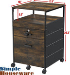 SHW Box File Rolling Mobile Cabinet with Lockable Drawer, Rustic Brown