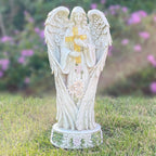 Angel Statue for Garden, Solar Angel for Cemetery Decorations, Unique Funeral Memorial Gifts, Praying Angel Cross Memorial Statue