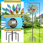64in Wind Spinners Outdoor, Garden Wind Spinner Windmill with 5 Prong Base Stand, Metal Pinwheels for Yard Lawn Yard Art Outdoor Decor(A-Colorful)