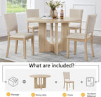 JIJIWANG 47.3" 5-Piece Round Dining Table Set with 4 Upholstered Dining Chairs, Modern Round Dining Table Set for 4 for Living Room Kitchen Light Oak & Beige