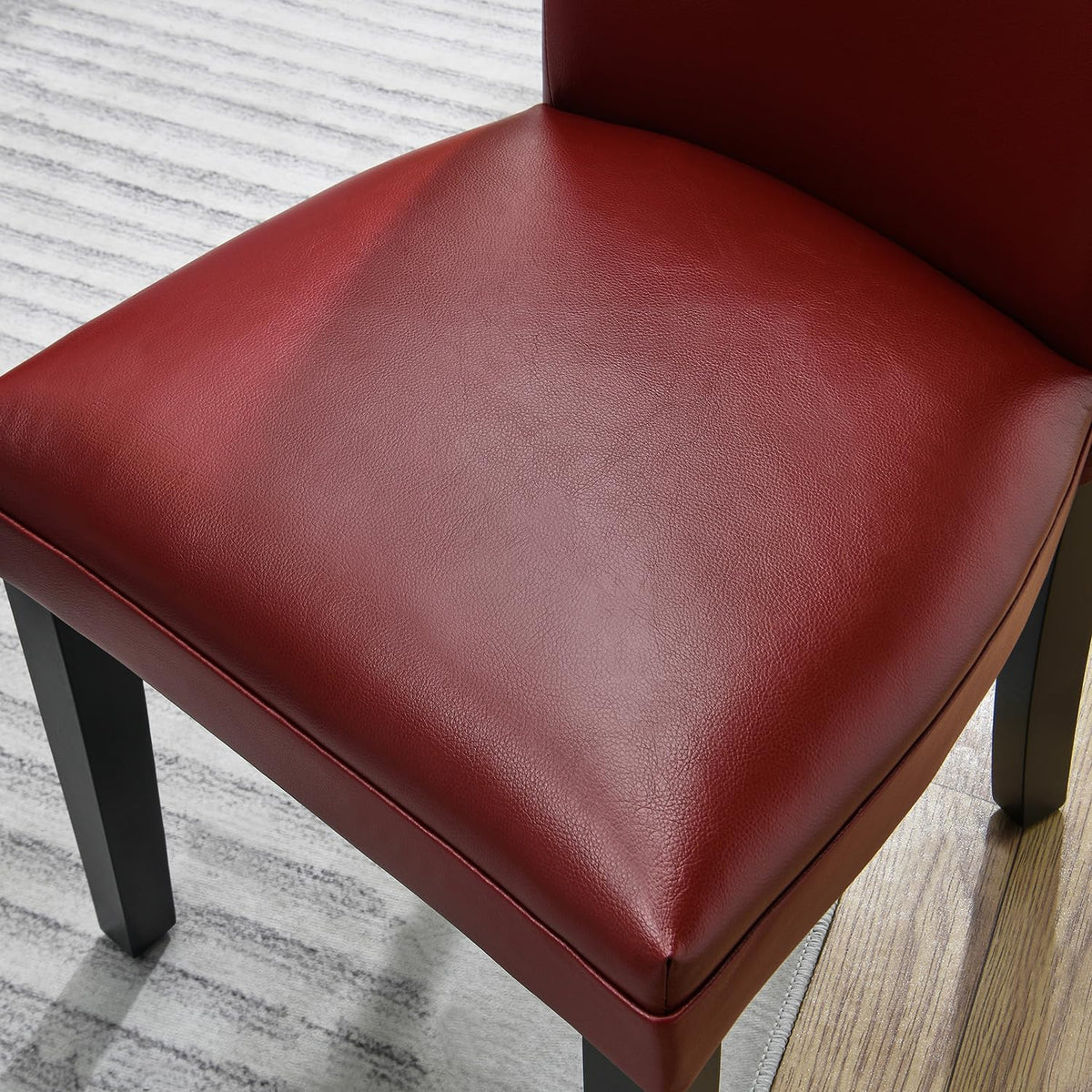 Set of 2 Retro Dining Chairs, Upholstered Parsons Chairs with Wooden Legs & Faux Leather, Perfect for Kitchen, Dining Room & Café, Wine Red