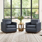 CHITA Genuine Leather Swivel Chair, Wood Frame, Fully Assembled, Navy
