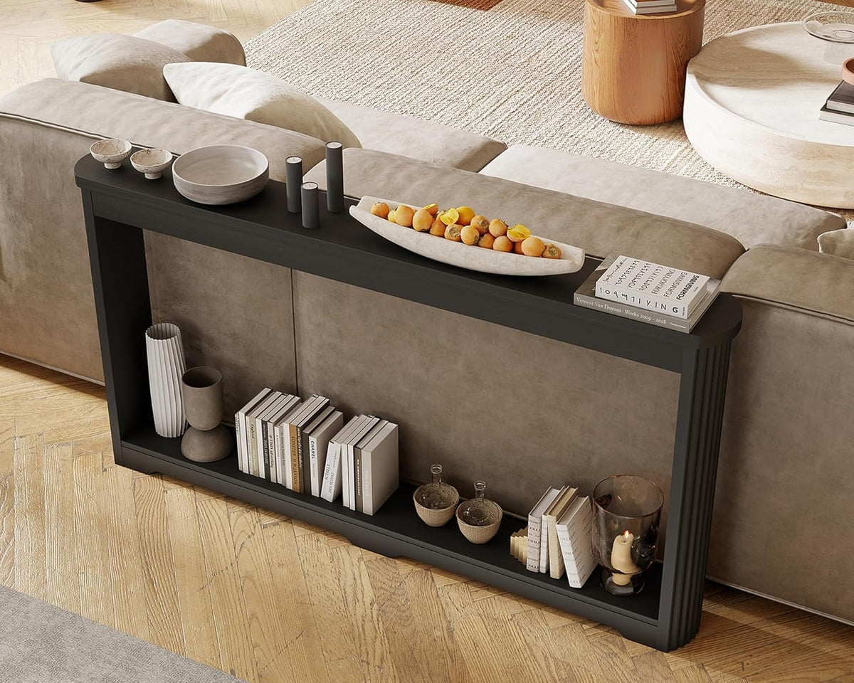 Rovibek Modern 70 Inch Entryway Table Narrow - Behind Sofa Table Narrow, 8 Inch Deep Console Table Behind Couch with Open Storage, Black Entryway Table for Hallway, Foyer, Living Room