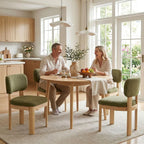 ROCITY Green Upholstered Dining Chairs Set of 4 Chenille Fabric Dining Room Chairs Modern Barrel Kitchen Chairs with Curved Backrest and Wooden Legs