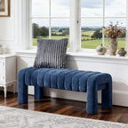 43’’ Bedroom Bench, Upholstered End of Bed Bench with Solid Wood Legs, Modern Small Dining Bench with Full Covered Fabrics for Entryway, Bedroom, Living Room (Blue, Chenille)