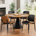 REONEY Dining Chairs Set of 4, Mid-Century Modern Upholstered PU Leather Chairs with Walnut Back and Metal Legs Adjustable Feet for Kitchen Dining Room, Black Diamond Plaid