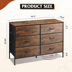WLIVE Dresser for Bedroom with 6 Drawers, Wide Fabric Dresser TV Stand for 50 Inches TV, with Metal Frame, Wooden Top, Fabric Storage Dresser for Bedroom, Hallway, Entryway, Rustic Brown