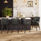 26" Counter Height Swivel Bar Stools, Set of 4, Black Grey | Faux Leather Upholstered Counter Barstools with Backs, Solid Wood Legs for Kitchen Island, Home Bar Chairs