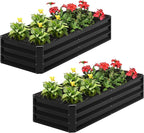 2PCS 4x2x1FT Galvanized Raised Garden Bed,Planter Raised Beds-Metal Garden Box,Large Plant for Outdoor Planting, Vegetables Bed，Flower,herb-Black
