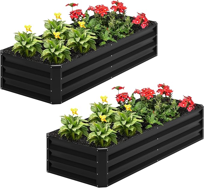 2PCS 4x2x1FT Galvanized Raised Garden Bed,Planter Raised Beds-Metal Garden Box,Large Plant for Outdoor Planting, Vegetables Bed，Flower,herb-Black