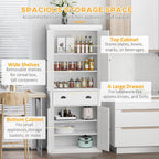 HOMCOM 72" Kitchen Pantry Storage Cabinet, Traditional Freestanding Pantry Cabinet with 4 Doors and 2 Adjustable Shelves, Large Central Drawer, X-Frame, White