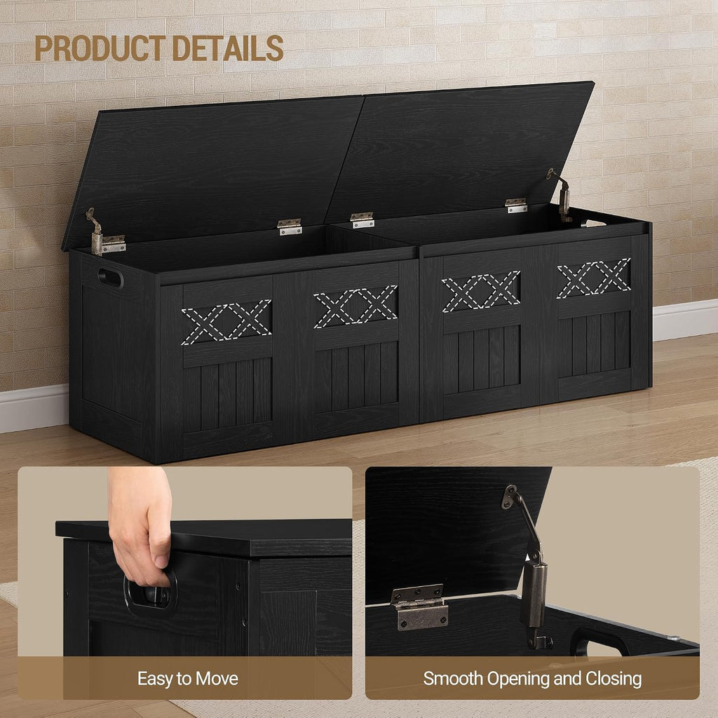 Hzuaneri 59" Rustic Storage Chest and Bench | 70 Gal | 330lb Seat | Soft-Close Hinges | Rustic Black | Shoe and Blanket Storage for Bedroom, Living Room, Entryway | SB51504X