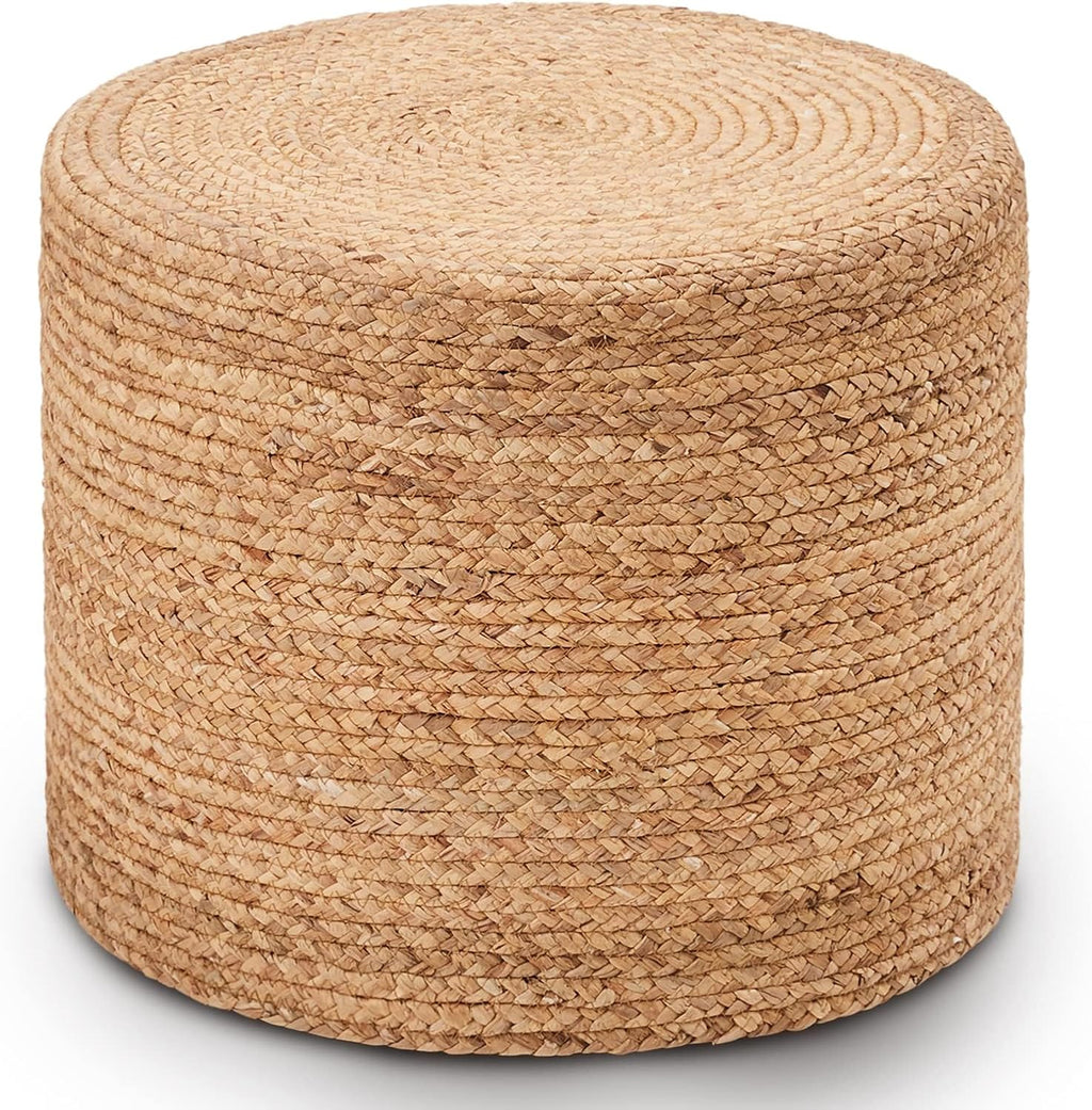 Wimarsbon 2Pcs Pouf Ottomans, Natural Seagrass Foot Stool, Hand Weaving Round Ottoman, Boho Decorative Seat, Jute Braided Pouffe Poof Accent Sitting Footrest (18inch Natural Water Hyacinth Braid)