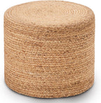 Wimarsbon 2Pcs Pouf Ottomans, Natural Seagrass Foot Stool, Hand Weaving Round Ottoman, Boho Decorative Seat, Jute Braided Pouffe Poof Accent Sitting Footrest (18inch Natural Water Hyacinth Braid)