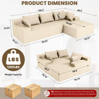 LEVELEVE 107" Cloud Sectional Couch with Deep Seat，Modern Modular Sofa with L-Shape Chaise，No Assembly Required, Upholstered Couches for Living Room Bedroom(Beige,Right Facing Chaise)