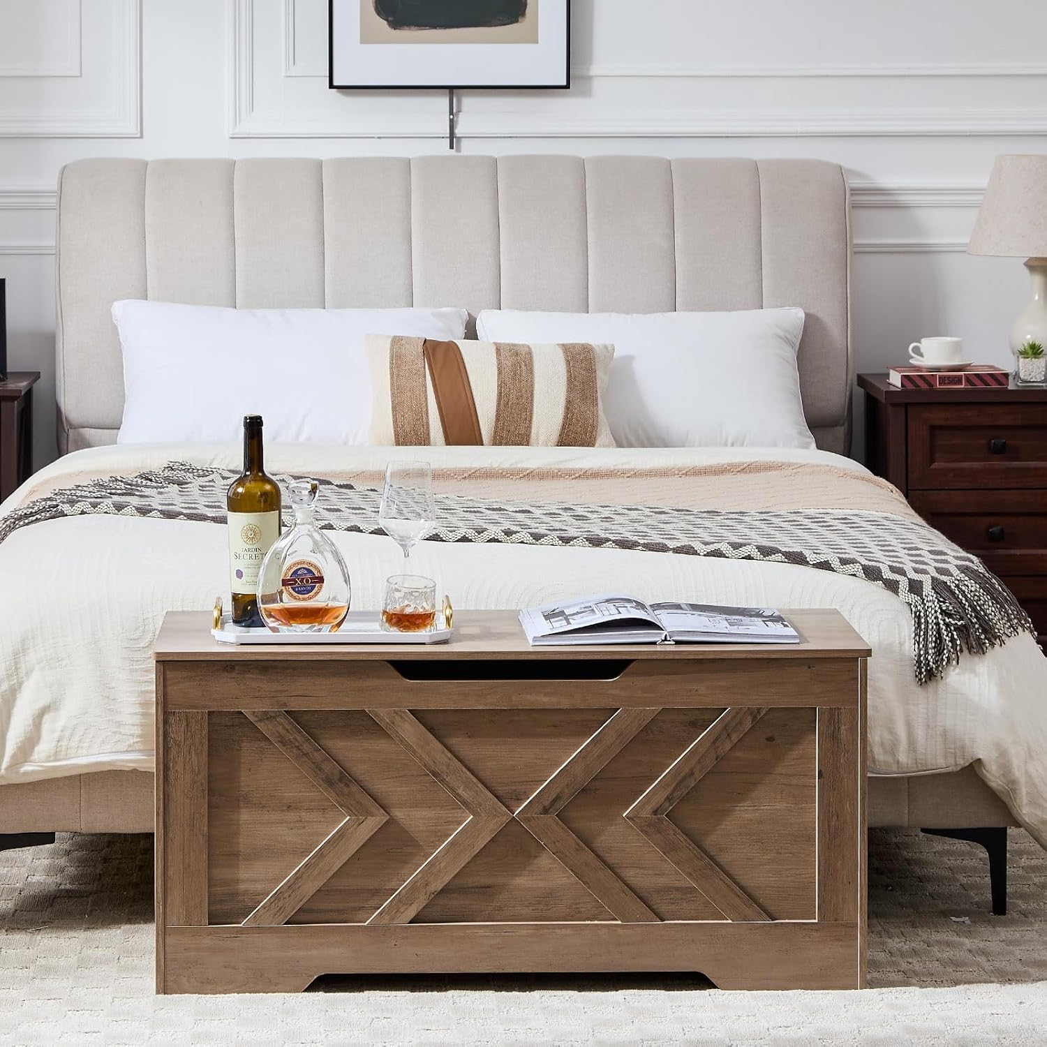 39.4” Storage Bench, Extra Large Entryway Bench with Storage,Storage Chest with 2 Safety Hinges,Blanket Storage,Shoe Storage Chest for Bedroom,Living Room,Easy Assembly. (Greige)