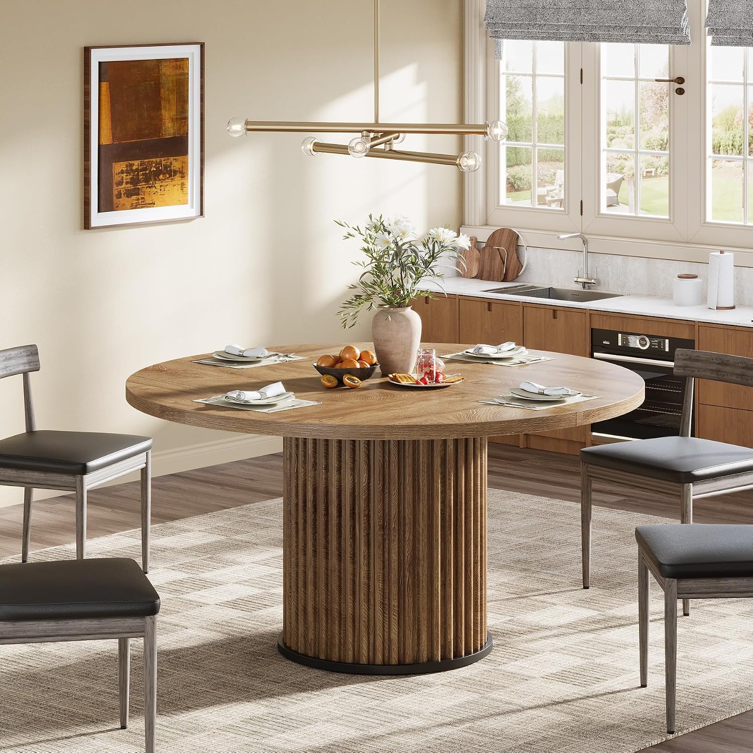Tribesigns 47.24" Brown Round Dining Table for 4-6 People
