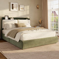 Garvee Queen Upholstered Bed Frame with Shelf & Drawers - Green & Beige